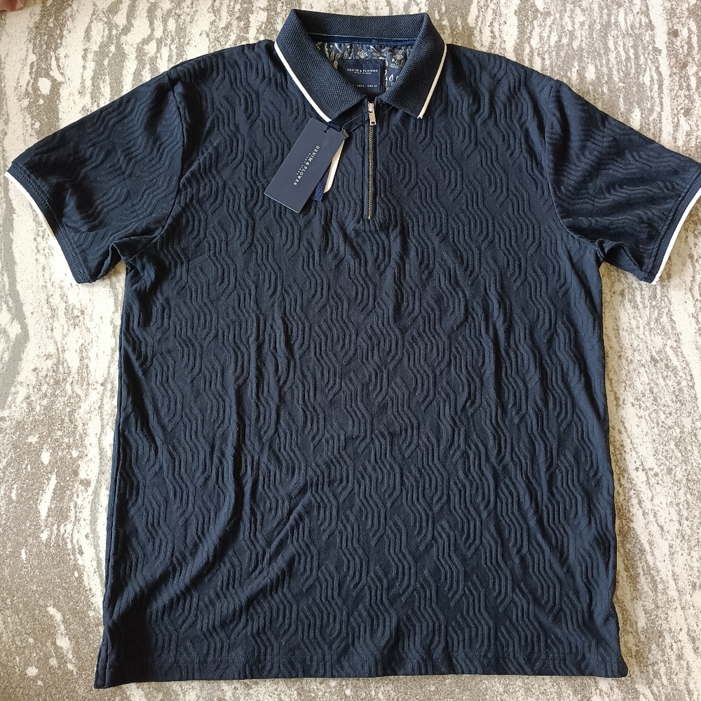 Denim & Flower Men's Jacquard Zip Up Polo Shirt New Size Large - Picture 2 of 2